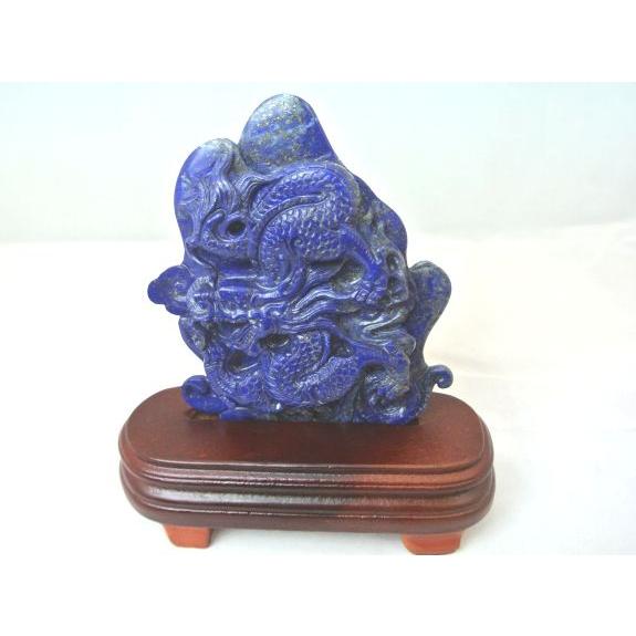 五本指皇帝龍 ラピスラズリ 天然石製置物 風水インテリア 20cm