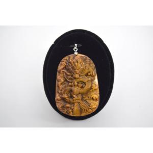 龍彫りプレート ペンダントヘッド タイガーアイ 虎目石 パワーストーン 天然石パーツ  ペンダントト...