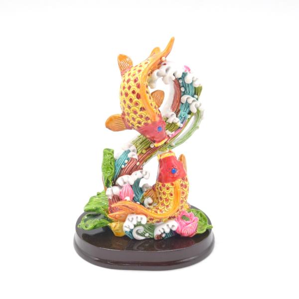 魚 置物 鯉 8の字波 カラフル 樹脂製置物 13cm