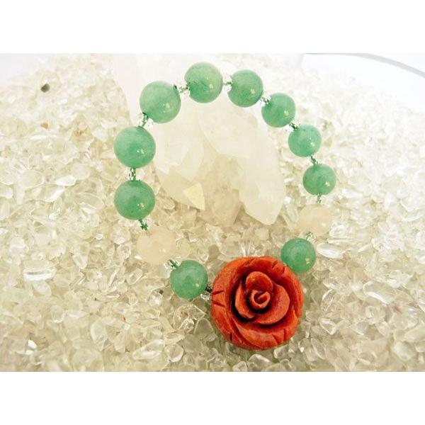薔薇彫りサンゴ 珊瑚 ローズクォーツ アベンチュリン パワーストーン 天然石ブレスレット 女性のお守...