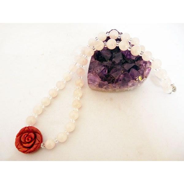 薔薇彫りサンゴ 珊瑚 ローズクォーツ パワーストーン 天然石ネックレス 首飾り 女性のお守り 厄よけ...