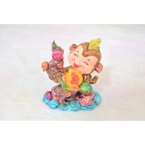 猿 カラフル 桃 寿 焦げ茶色 樹脂製置物 夫婦円満 幸運 安産 難が去る