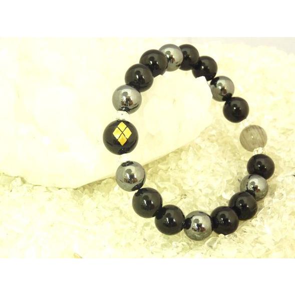 選べる戦国武将 金彫り家紋オニキス ヘマタイト ルチル 邪気払い 勝負運 ブレス