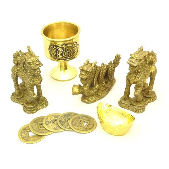龍 麒麟 置物 銅杯 元宝 古銭 風水インテリア 全体運 初めての風水セット