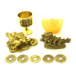 龍 三脚蟾蜍 置物 銅杯 元宝 古銭 全体運 ...の詳細画像1