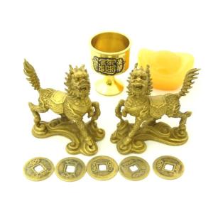 麒麟 置物 ペア 銅杯 元宝 古銭 財運 家庭...の詳細画像1