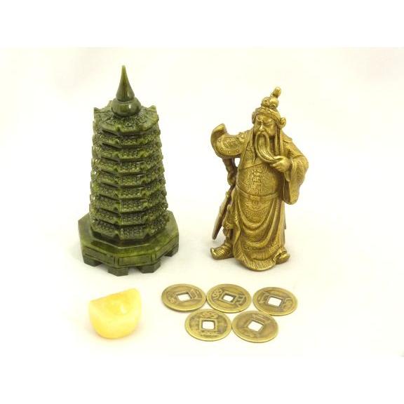 文昌塔 関羽 置物 元宝 古銭 風水セット インテリア 勉強 受験 合格祈願