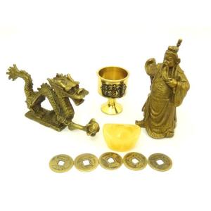 龍 関羽 置物 銅杯 元宝 古銭 風水インテリ...の詳細画像1