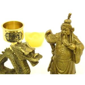 龍 関羽 置物 銅杯 元宝 古銭 風水インテリ...の詳細画像2