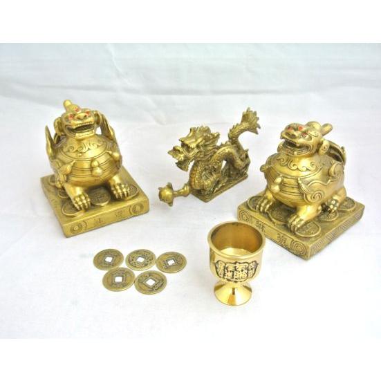 貔貅 ヒキュウ 龍置物 牛鈴 銅杯 古銭 風水インテリア 財運 全体運 初めての風水セット