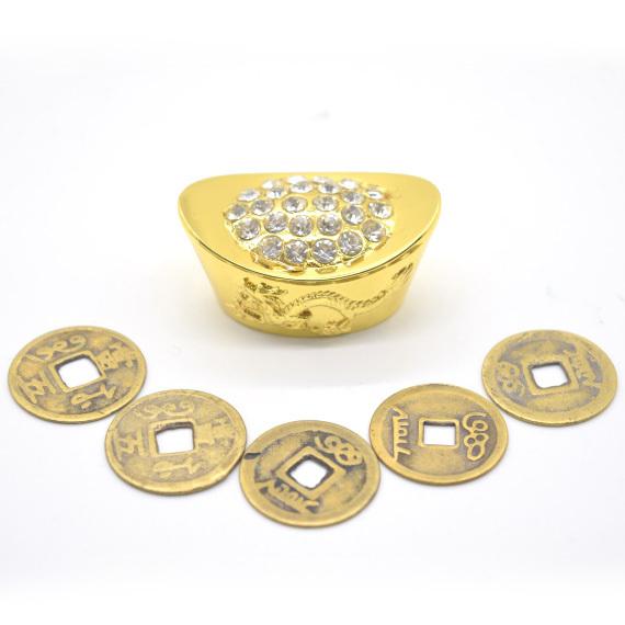 元宝 古銭五枚付き 風水セット 金属製置物 招財アイテム