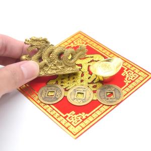 龍 銅製風水セット 古銭 元宝 敷物付き 銅製置物の詳細画像2
