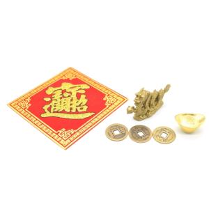 龍 銅製風水セット 古銭 元宝 敷物付き 銅製置物の詳細画像3
