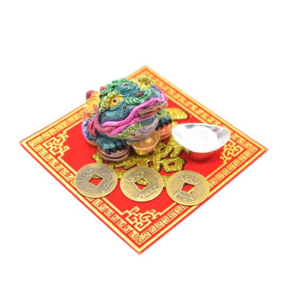 三脚蟾蜍 三本足のカエル 風水セット 元宝 古銭 福飾り 樹脂製置物