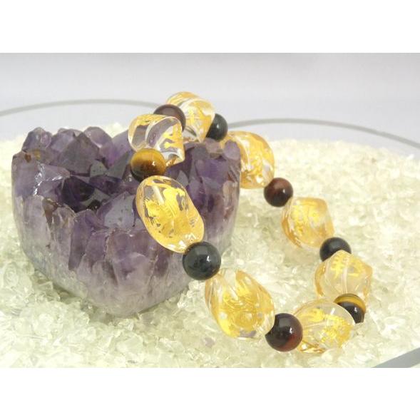 金彫り四神水晶 クォーツ ３色タイガーアイ 虎目石 ブレス 正たる型