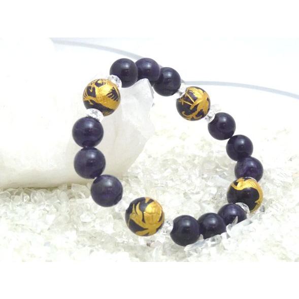 四神金彫り アメジスト 紫水晶 パワーストーンブレスレット 12mm