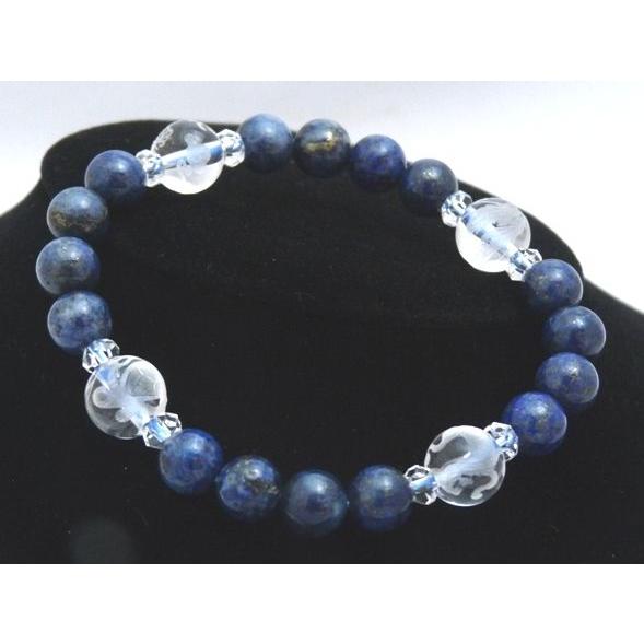 四神彫り水晶 クォーツ ラピスラズリ パワーストーンブレスレット 10mm