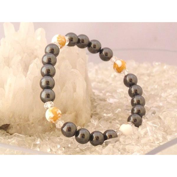 四神金彫り ホワイトオニキス ヘマタイト パワーストーンブレスレット 8mm