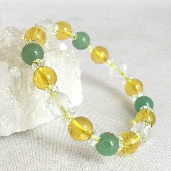 四神彫り水晶 シトリン アベンチュリン 健康 金運 パワーストーンブレス 8mm