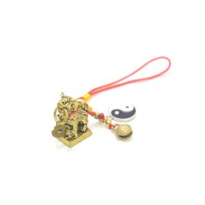 【メール便OK】 獅子 シシ ストラップ 銅製置物 ミニチュアサイズ 陰陽印 鈴 古銭つき
