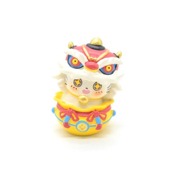 獅子舞 猫 巾着 樹脂製置物 ポップ調 魔除け 8cm