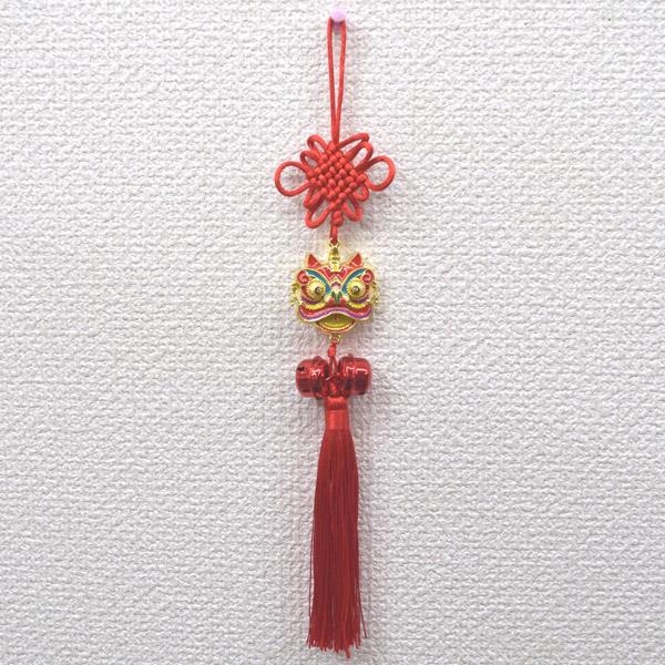 【メール便OK】獅子舞の顔 鈴付き 根付  5cm 金属製 赤