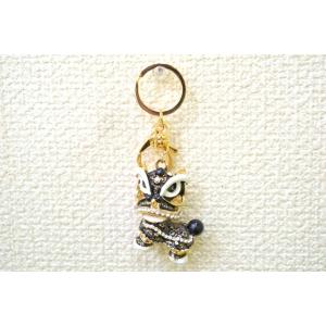 【メール便OK】 獅子 七宝焼き キーホルダー 金属製 黒