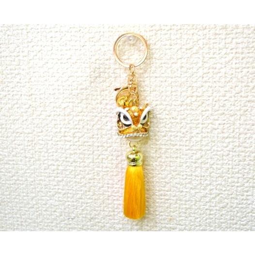 【メール便OK】 獅子 七宝焼き キーホルダー ふさ付き 金属製 黄色 イエロー