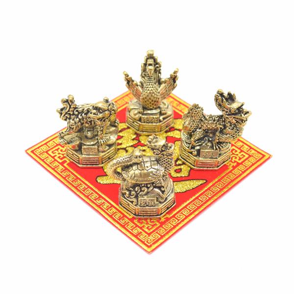 四神 セット 青龍 朱雀 白虎 玄武 台座付きミニチュア 4.5cm 金属製置物 敷物付き