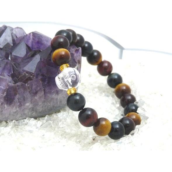 水晶のドクロ 3色タイガーアイ 虎目石 天然石ブレスレット