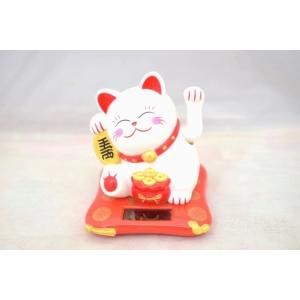 動く招き猫 ソーラー 太陽光 電池不要 雑貨 プラスチック製置物 片手稼働 白 12cm
