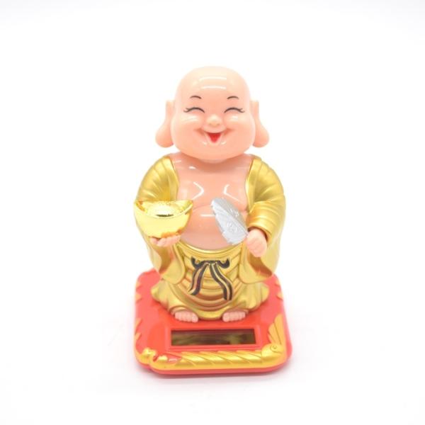 布袋様 置物 笑佛 笑い仏 ソーラー 太陽光 電池不要 中華雑貨 プラスチック製 頷く 片手うちわ稼...