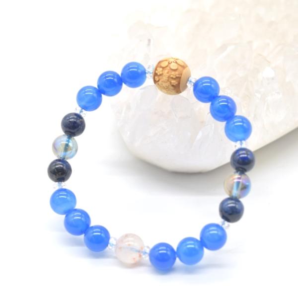 天神様 木製彫り物パーツ 学問向上 ブレスレット ラピスラズリ 青瑪瑙 アクアオーラ ストロベリーク...