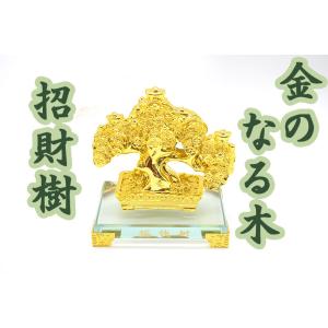 招財樹 樹脂製置物 ガラス台座付き 金のなる木 13cm