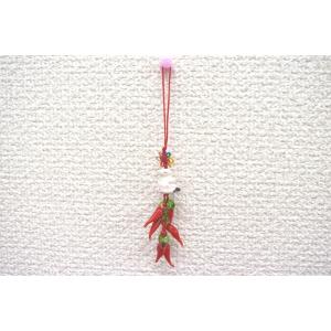 【メール便OK】 唐辛子 とうがらしストラップ 陶器干支 十二支 巳 ヘビ