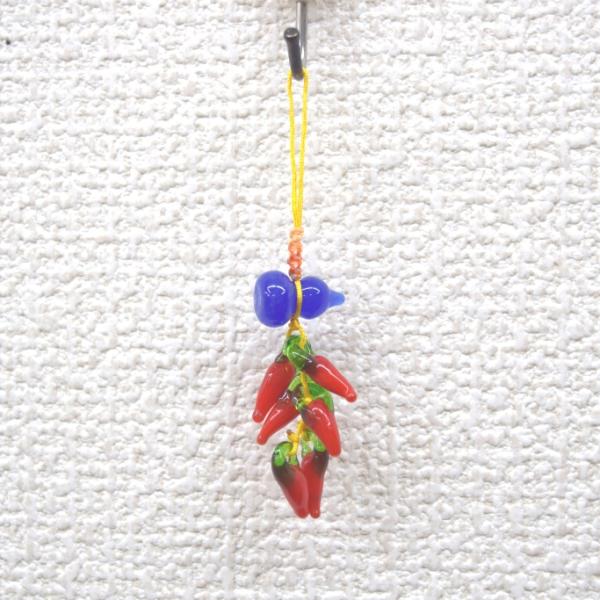 【メール便OK】 唐辛子 とうがらしストラップ 瓢箪 青