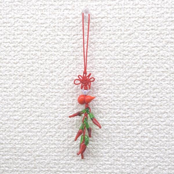 【メール便OK】 唐辛子 とうがらしストラップ 瓢箪 赤
