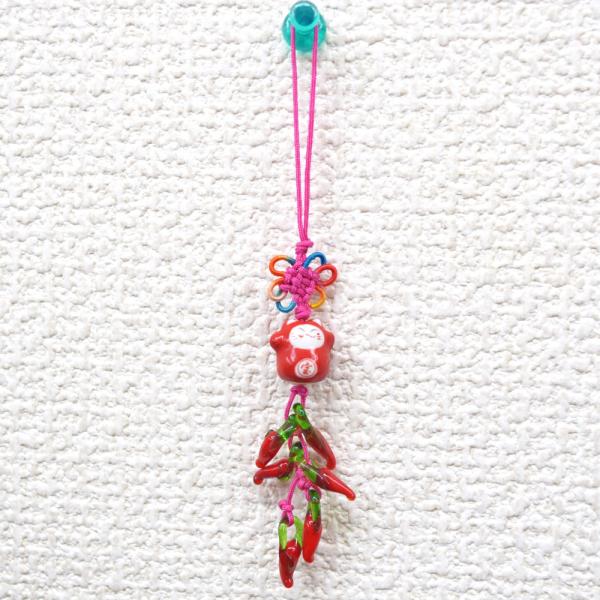 【メール便OK】 唐辛子 とうがらしストラップ 招き猫 達磨 赤