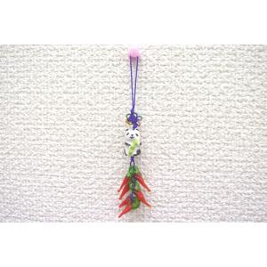 【メール便OK】 唐辛子 とうがらしストラップ パンダ 笹持ち