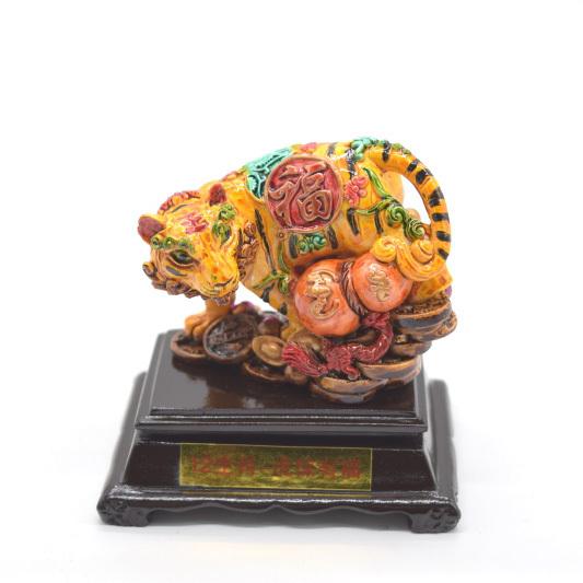 虎 寅 十二支 干支 瓢箪 カラフル 台座付き 樹脂製置物  8.5cm