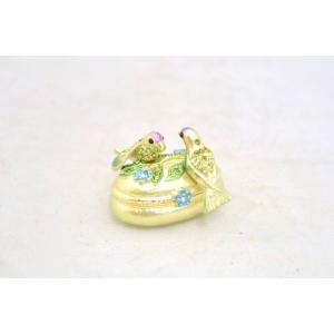 小鳥 七宝焼き 小物入れ 幸運 グリーン