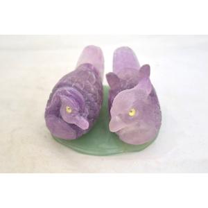 おしどり 鴛鴦 鳥 フローライト 蛍石 アベンチュリン パワーストーン 天然石置物 ペアセット