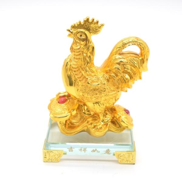 鶏 酉 金鶏 ガラス台座 十二支 干支 14cm