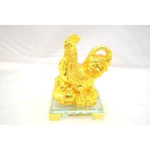鶏・とり 金鶏 ガラス台座 聚宝盆 中