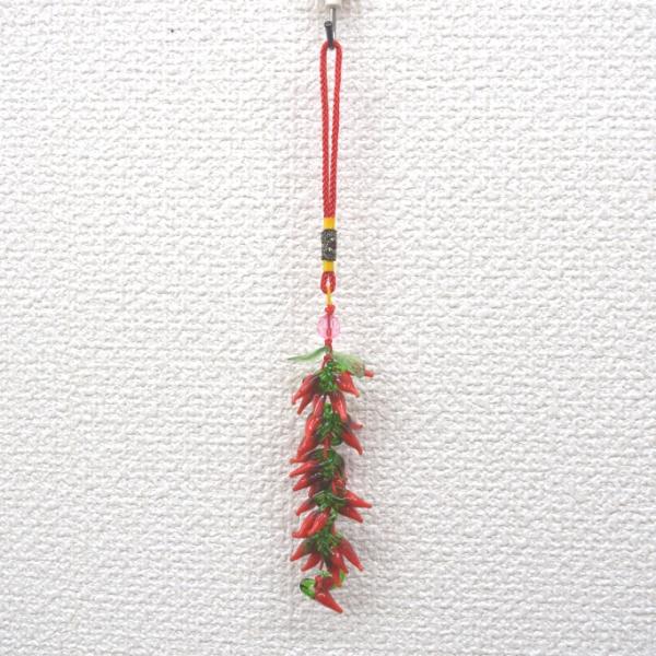 【メール便OK】とうがらし 唐辛子 根付け 吊るし物雑貨 赤 ガラス製 魔除け 21cm