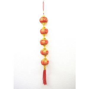 提灯 布製 赤 吊るし物 五連 福の字 招財進寶 小