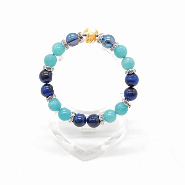 馬彫り水晶パーツ付き ブレスレット アクアオーラ アマゾナイト ブルータイガーアイ 天然石アクセサリ...