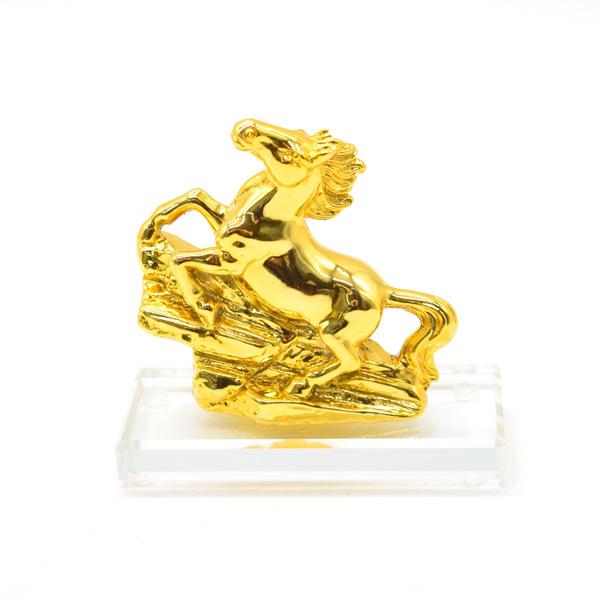 干支 十二支 馬 午 置物 9cm 樹脂製 ガラス台座 うまくいく 金色