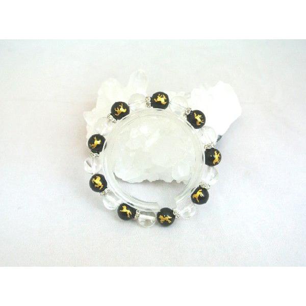 九頭馬 金彫りオニキス 水晶 天然石ブレスレット