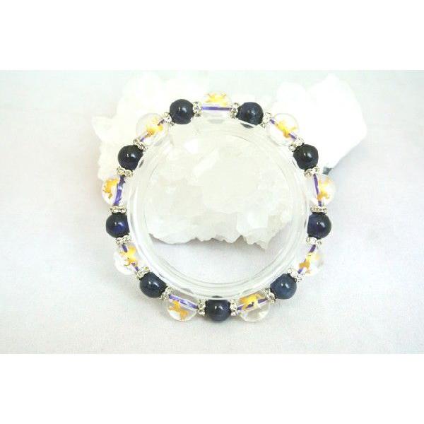 九頭馬 金彫り水晶 ブルータイガーアイ 天然石ブレスレット